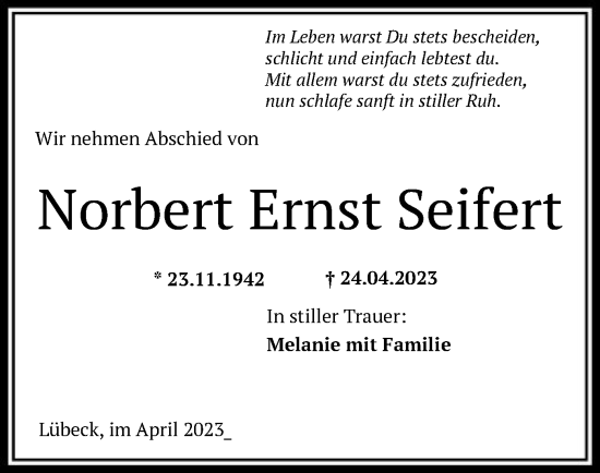 Todesanzeige von Norbert Ernst Seifert von HNA