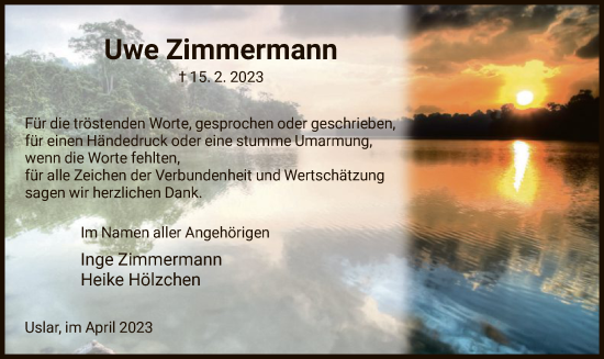 Todesanzeige von Uwe Zimmermann von HNA