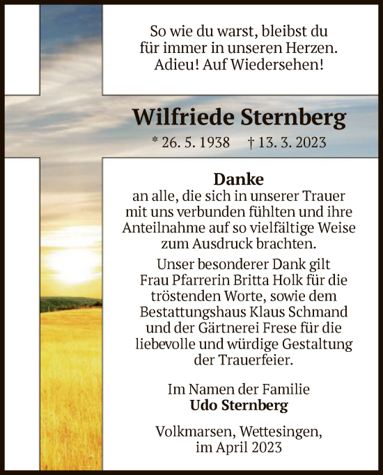 Todesanzeige von Wilfriede Sternberg von WLZ
