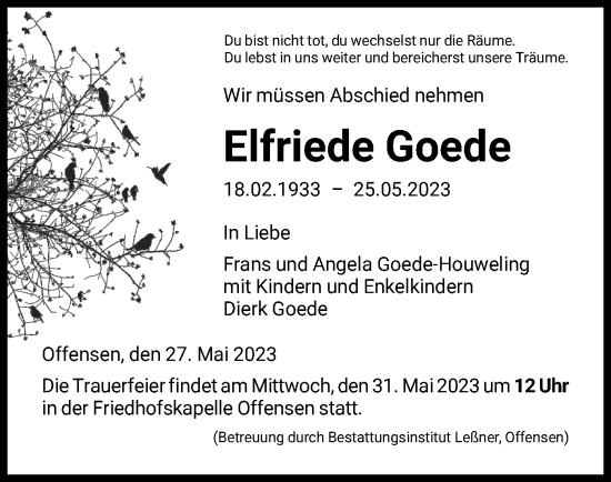 Todesanzeige von Elfriede Goede von HNA