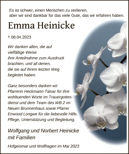 Todesanzeige von Emma Heinicke von HNA