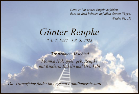 Todesanzeige von Günter Reupke von HNA