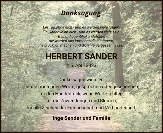 Todesanzeige von Herbert Sander von HNA