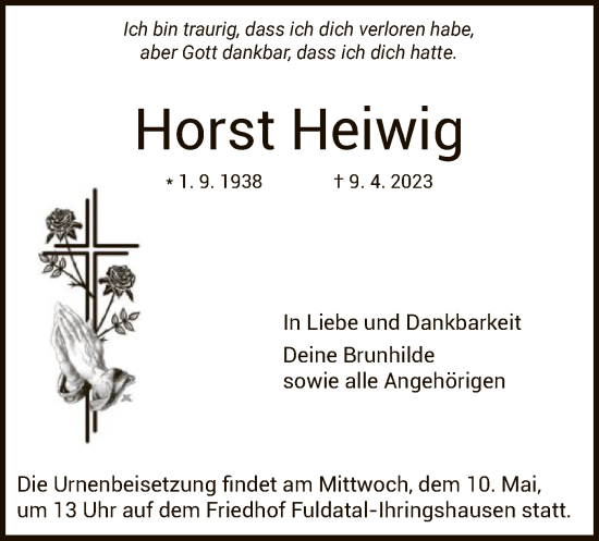 Todesanzeige von Horst Heiwig von HNA