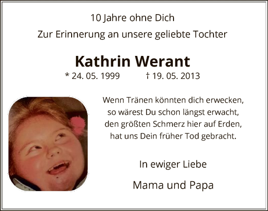 Todesanzeige von Kathrin Werant von HNA