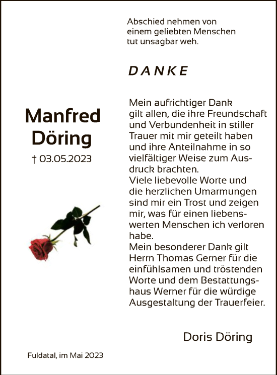 Todesanzeige von Manfred Döring von HNA