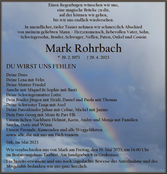 Todesanzeige von Mark Rohrbach von HNA