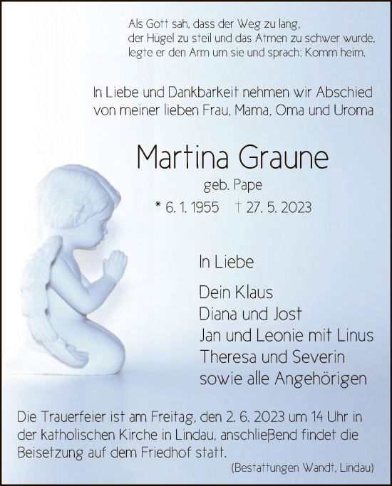Todesanzeige von Martina Graune von HNA