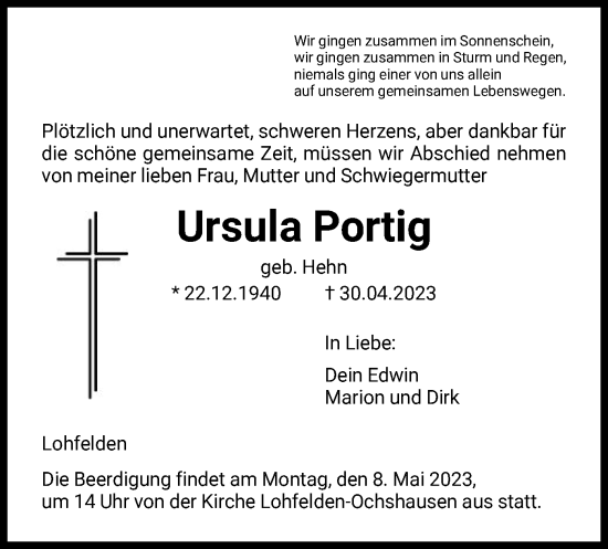 Todesanzeige von Ursula Portig von HNA