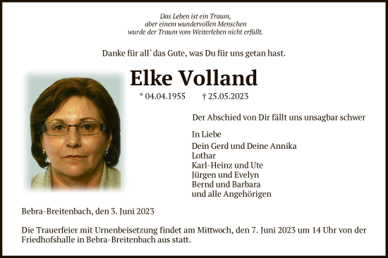 Todesanzeige von Elke Volland von HNA