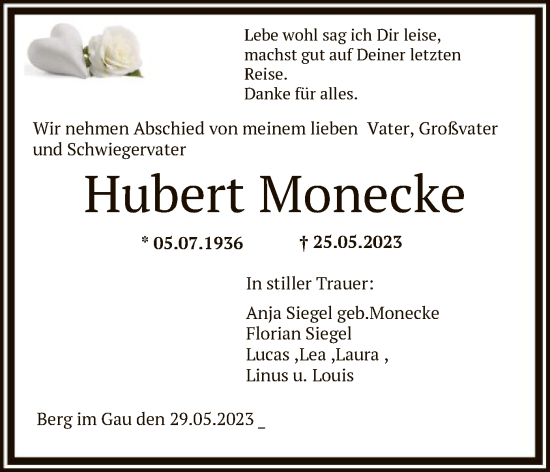 Todesanzeige von Hubert Monecke von HNA