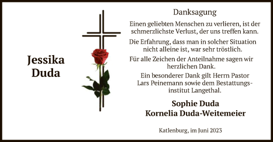 Todesanzeige von Jessika Duda von HNA