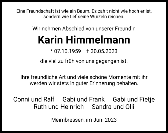 Todesanzeige von Karin Himmelmann von HNA