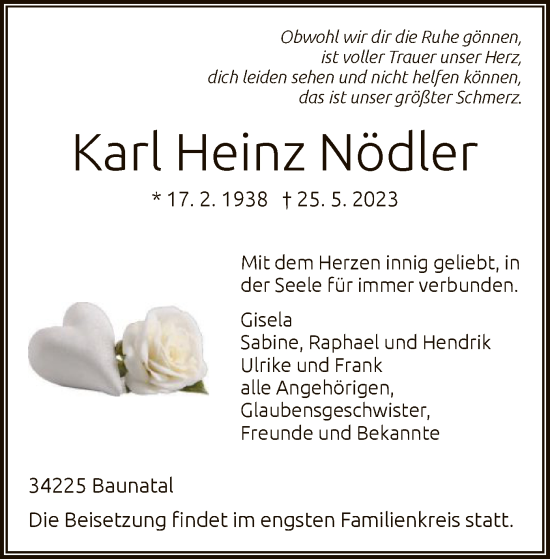 Todesanzeige von Karl Heinz Nödler von HNA
