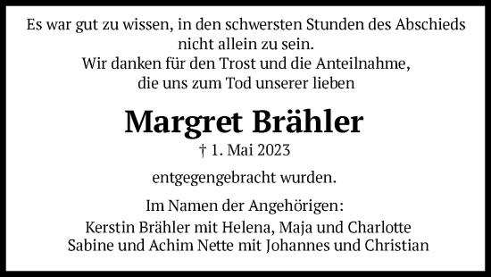 Todesanzeige von Margret Brähler von HNA