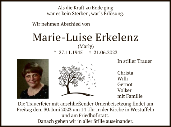Todesanzeige von Marie-Luise Erkelenz von HNA