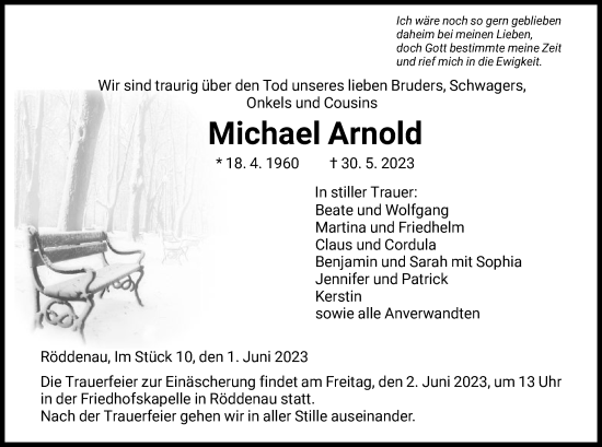 Todesanzeige von Michael Arnold von HNA