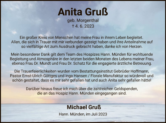 Todesanzeige von Anita Gruß von HNA