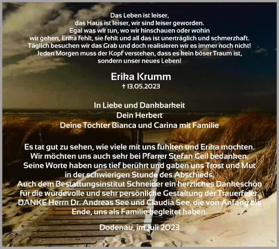 Todesanzeige von Erika Krumm von HNA