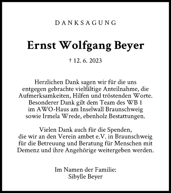 Todesanzeige von Ernst Wolfgang Beyer von HNA