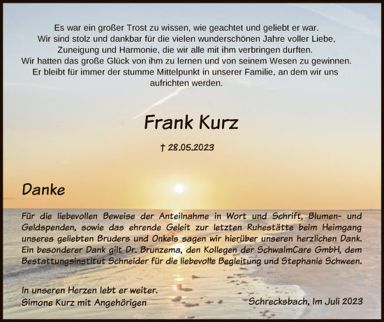 Todesanzeige von Frank Kurz von HNA