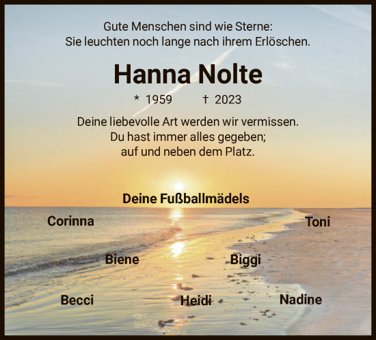 Todesanzeige von Hanna Nolte von HNA