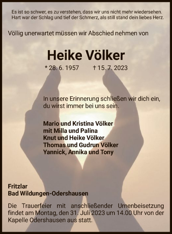 Todesanzeige von Heike Völker von HNA