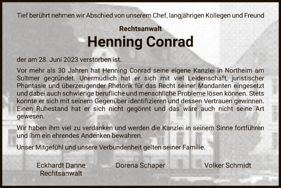 Todesanzeige von Henning Conrad von HNA