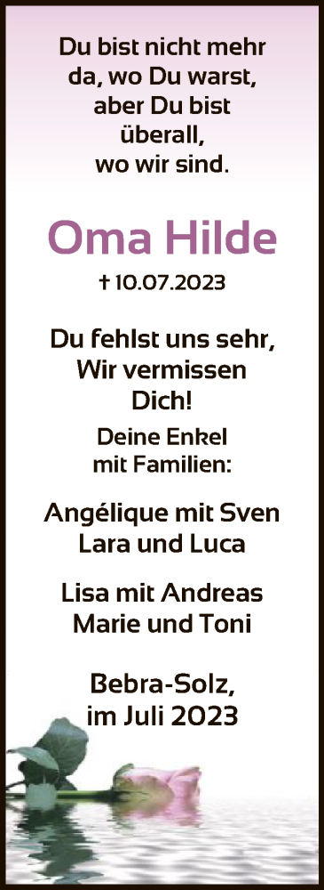 Todesanzeige von Hilde  von HNA
