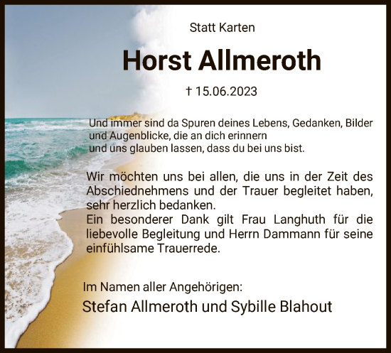 Todesanzeige von Horst Allmeroth von HNA