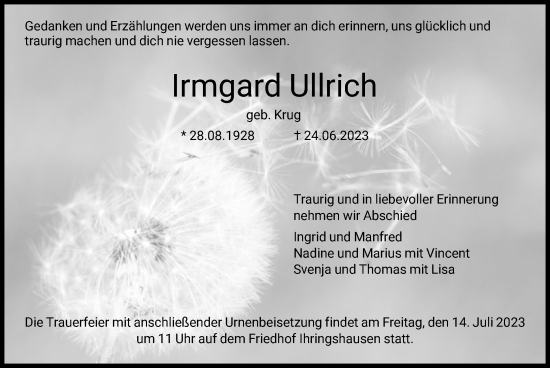 Todesanzeige von Irmgard Ullrich von HNA