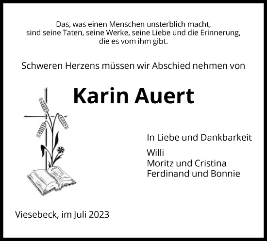 Todesanzeige von Karin Auert von HNA