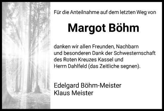 Todesanzeige von Margot Böhm von HNA