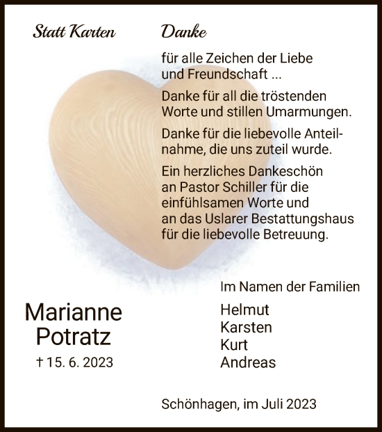 Todesanzeige von Marianne Potratz von HNA