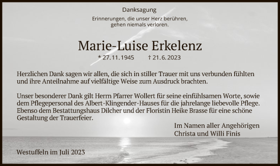 Todesanzeige von Marie-Luise Erkelenz von HNA