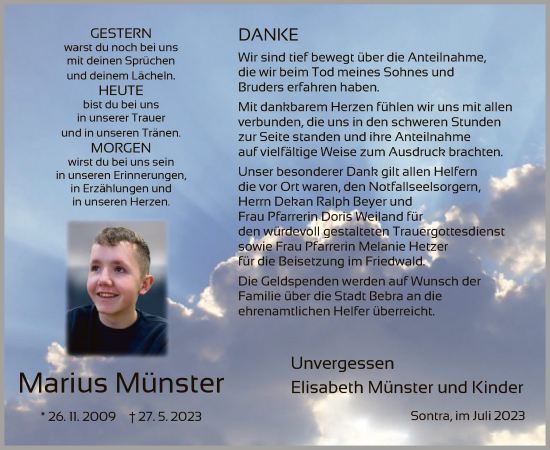 Todesanzeige von Marius Münster von HNA