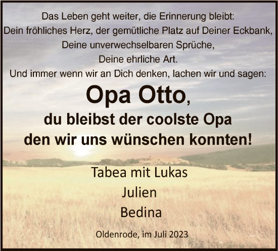 Todesanzeige von Otto  von HNA