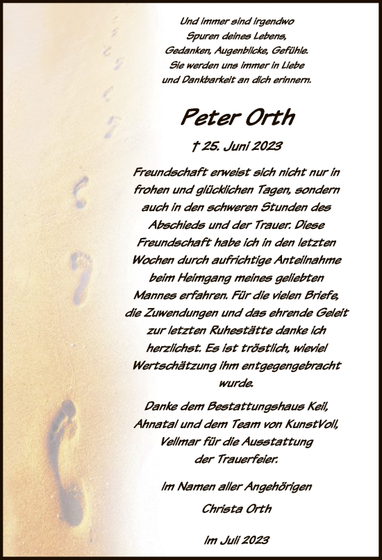 Todesanzeige von Peter Orth von HNA