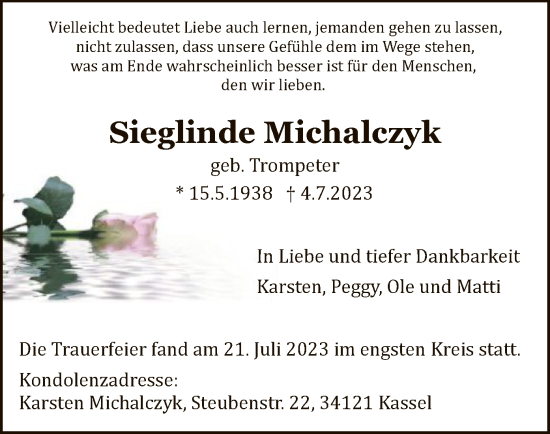 Todesanzeige von Sieglinde Michalczyk von HNA