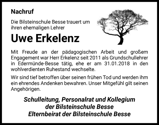 Todesanzeige von Uwe Erkelenz von HNA