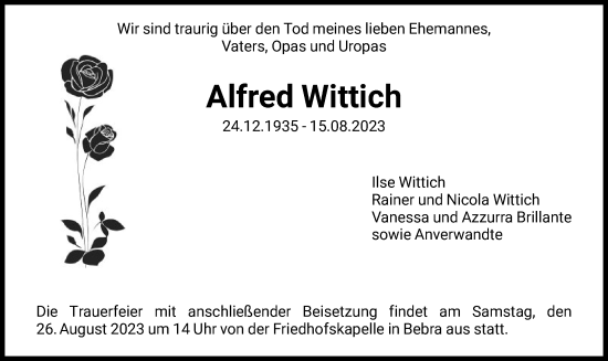 Todesanzeige von Alfred Wittich von HNA
