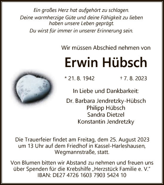 Todesanzeige von Erwin Hübsch von HNA