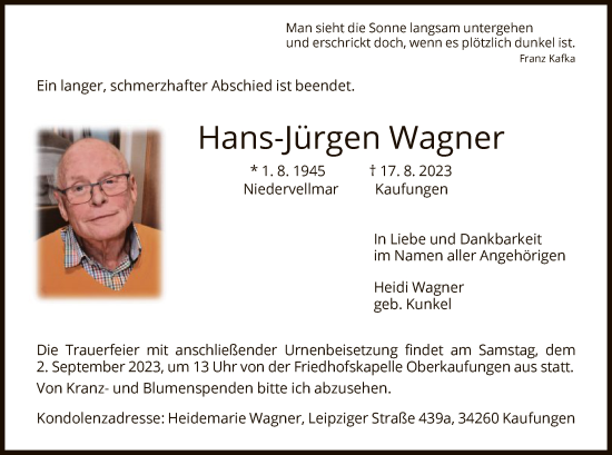 Todesanzeige von Hans-Jürgen Wagner von HNAHNAHNAHNAHNAHNA