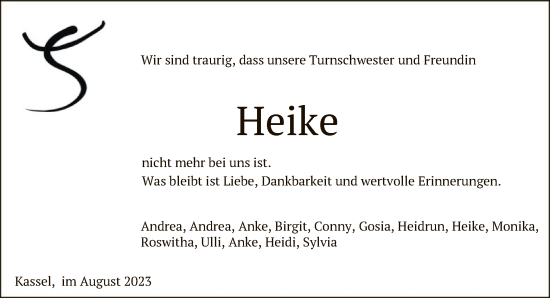 Todesanzeige von Heike  von HNA