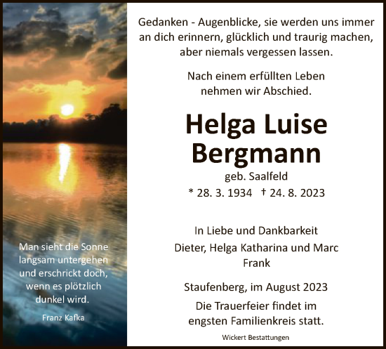 Todesanzeige von Helga Luise Bergmann von HNAHNA