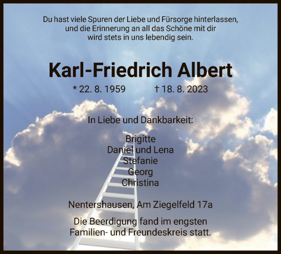 Todesanzeige von Karl-Friedrich Albert von HNA