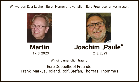 Todesanzeige von Martin und Joachim  von HNA