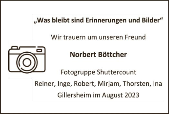 Todesanzeige von Norbert Böttcher von HNA