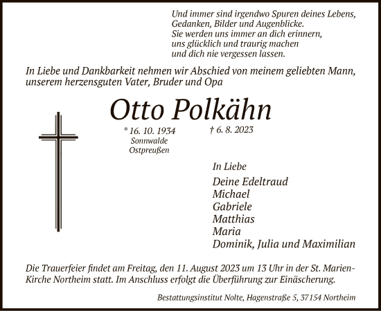 Todesanzeige von Otto Polkähn von HNA