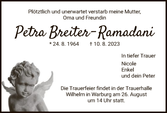 Todesanzeige von Petra Breiter-Ramadani von HNA